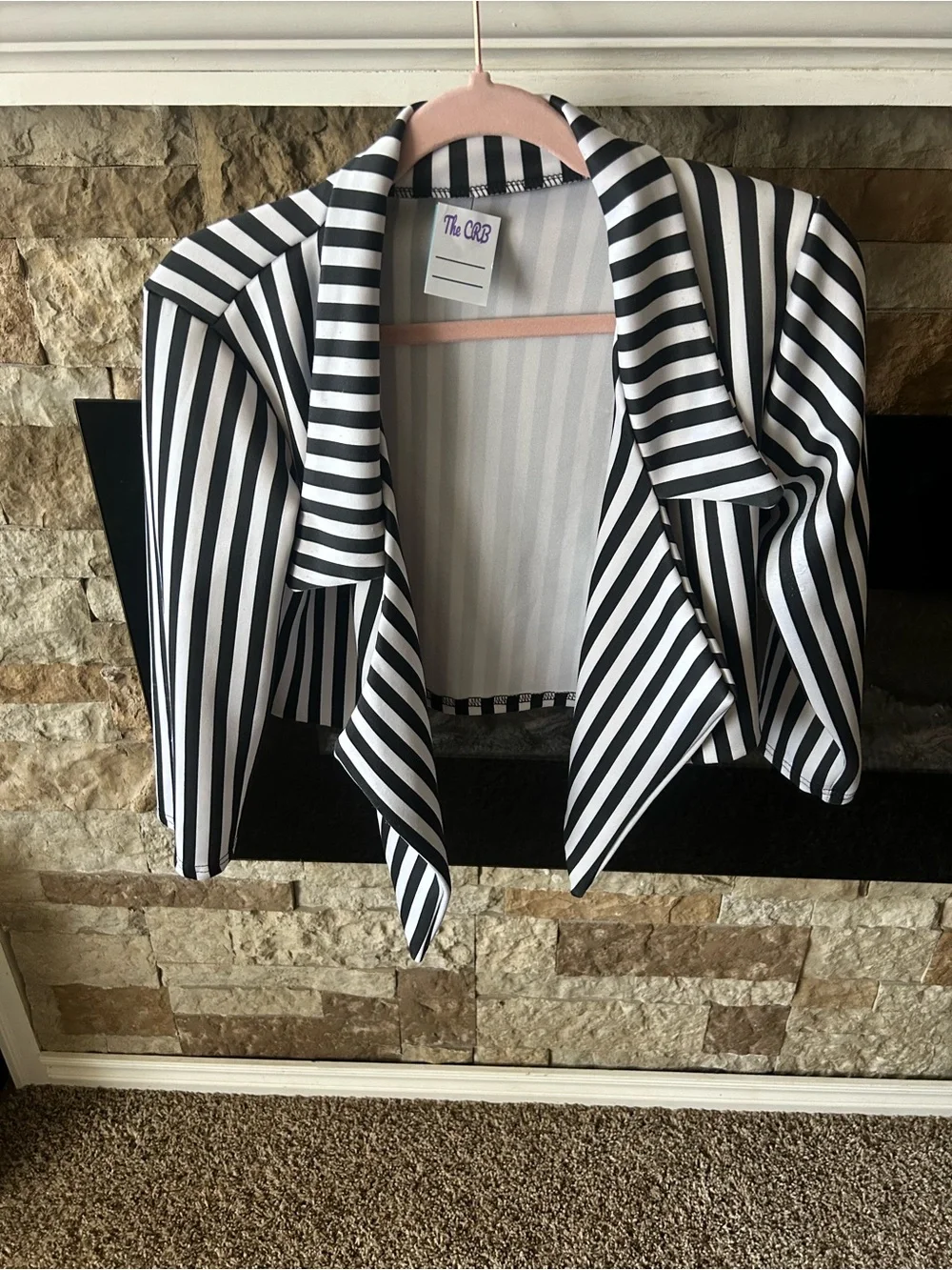 Black & White Striped Cropped Blazer Retro Vibes